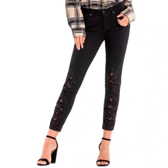 Miss Me Strike A Pose Embroidered Ankle Skinny Jeans Black Western Grunge Punk - Picture 1 of 7